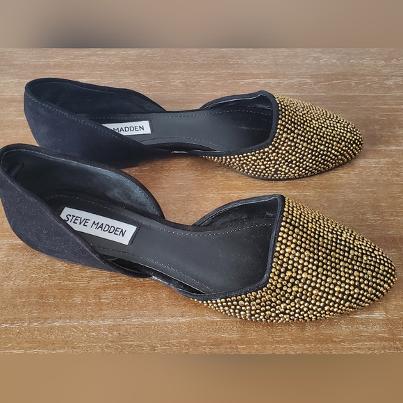 Steve Madden Shoes - Steve Madden Vamp-G Women's 8 d'Orsay Flats Shoes Black Suede Gold Rhinestones